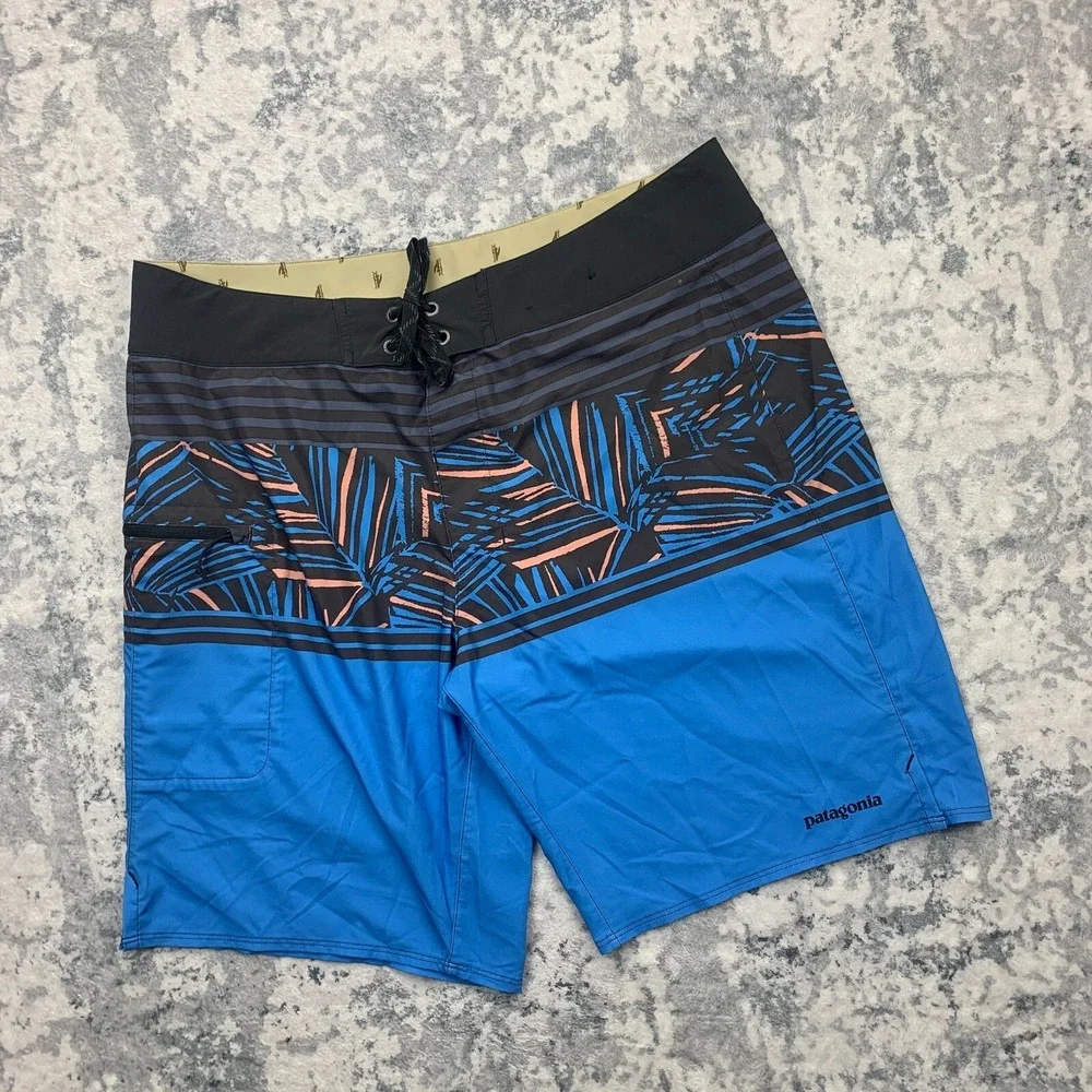 Patagonia Mens Board‎ Shorts 34 Blue Unlined Swim Trunks Geometric Outdoor